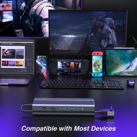 OOTDAY Docking Station USB C, 6 in 1 USB-C Docking Station Compatible with Valve Steam Deck, Switch, HDMI 2.0, 4K@60Hz, 3 USB A 3.0 and USB C Charging Ports