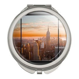 New York Skyline Sunset Penthouse Suite View Compact Travel Purse Handbag Makeup Mirror