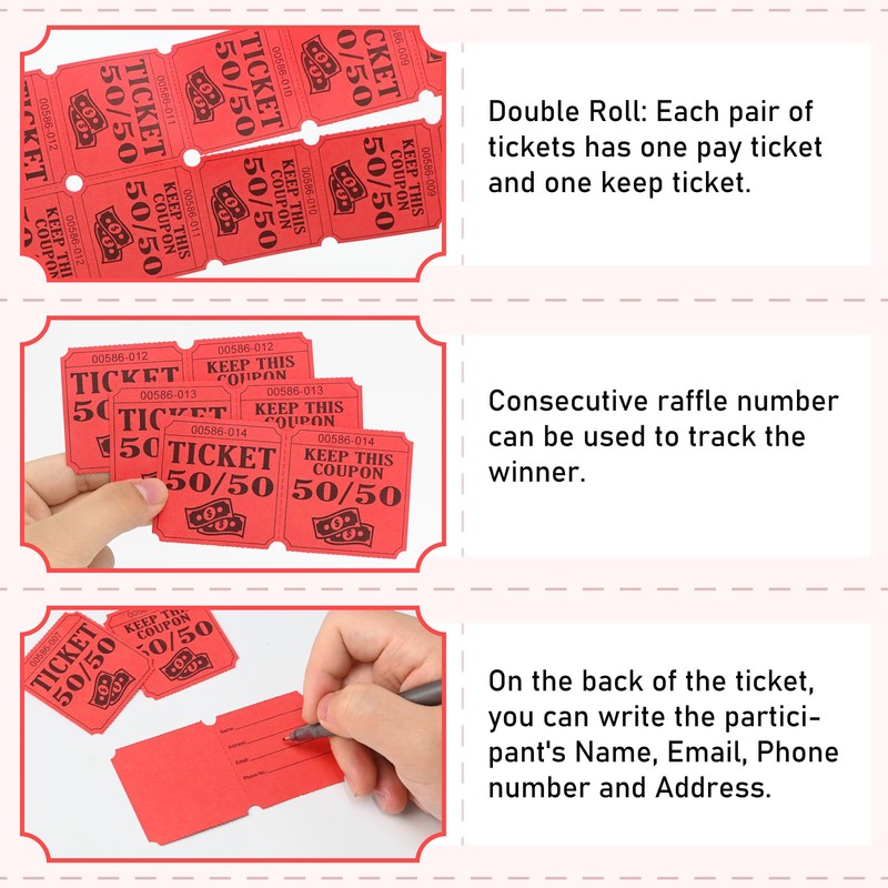 ESSENTIAL 500 Double Roll Raffle Tickets, 50/50 Raffle Cards, Entry