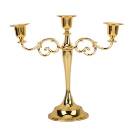 3 Brazos Candelabro de Metal, Europeo Retro Elegante Portavelas, Candelabro de Centro de Mesa Portavelas de Pilar para La Boda Comedor Mesa Decoración para El Hogar en Fiestas Navideñas(Oro)
