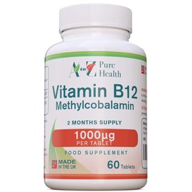 Energy Supplement, Vitamin B12 Complex High Strength Vegan Tablets | 1000mcg 60 Tablets (2 Month's Supply) | Premium, High Strength B12 Methylcobalamin | Reduces Tiredness & Fatigue | UK Made