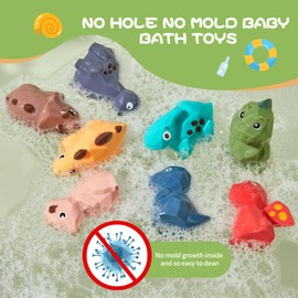 Baby Bath Toys 8 Pcs No Hole Dinosaur Baby Bath Toys Easy Clean Bath Toy for Babies 6-12 Months, Bathtub Toys for Toddlers 1-3