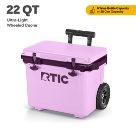 RTIC 22 QT Ultra-Light Wheeled Cooler with Handle, Hard Insulated Portable Ice Chest Box for Beach, Drink, Beverage, Camping, Picnic, Fishing, Boat, Barbecue, Lavender/Plum