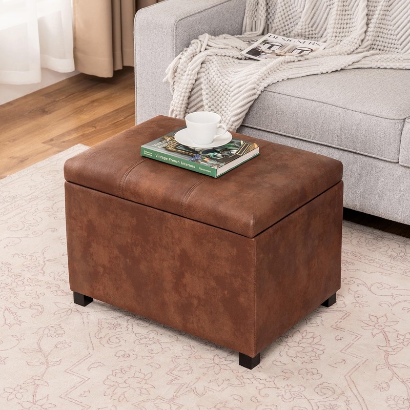 Joveco 24" Leather Storage Ottoman Bench, Rectangle Foot Rest Stool