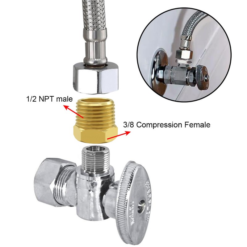 Joywayus 1/2 NPT Male to 3/8 Compression Female Thread Bushing