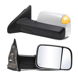ReYee Towing Mirrors fit for 2002-2008 Dodge Ram 1500, 2003-2009 Dodge Ram 2500 3500 Pickup Truck with Power Adjust Heated LED Turn Signal Puddle Light Manual Folding Chrome LH RH