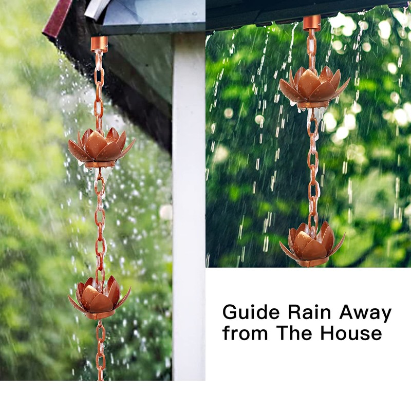 Rifachua 8.5ft Rain Chain for Gutters Downspouts Outside, Copper Plated