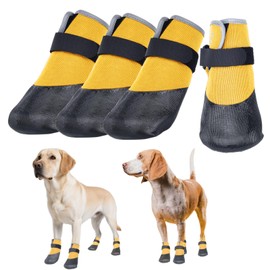 SJJH Dog Shoes Lightweight Dog Boots-Breathable Knitted Paw Protector with Adjustable Strap for Hot Pavement, Rain Walking, Hardwood Floors Anti Slip Reduce Noise, Prevent Licking Paws(Yellow,L)