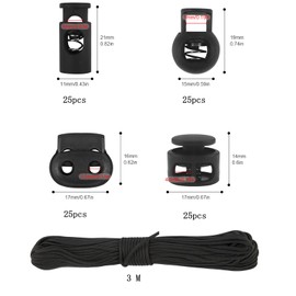 YIGUANXIN 100Pcs Toggles for Drawstrings with 3mm*4m Black Spring Rope for Shoelaces Clothing Backpack, 5 Styles Toggles for Cord Locks Toggle for Shoelaces Clothing