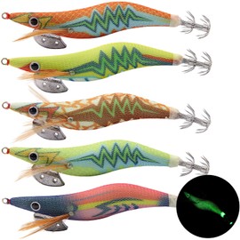 Squid Jigs Saltwater Glow Fishing Lures, 5/10pcs Luminous Shrimp Prawn Lures Atrificial 3D Fluorescent Squid Cuttlefish Sleeve Jigs Octopus Jig Tackle Size 2.5 3