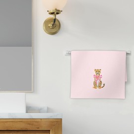 FIicy Pink Leopard Decor Hand Towels, Pink Preppy Coquette Kitchen Towels, Pink Cheetah Bow Preppy Decorative Hand Towels for Bathroom Kitchen, Pink Preppy Coquette Bathroom Decor(16x24 Inch)