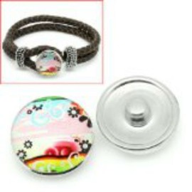 Flower Pattern Glass Chunk Charm Button Fits Chunk Bracelet 18mm for Noosa Style Bracelets