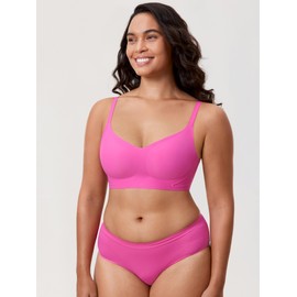 MELIWOO Women's Wireless Bras Comfortable Bralette No Underwire Seamless Bra Invisible Padded Support Smoothing Hibiscus Purple 32D