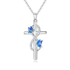 YEESIA Butterfly Cross Necklace for Women 925 Sterling Silver Butterfly Infinity Pendant Necklace Butterfly Jewelry Birthday Anniversary Gifts, Sterling Silver, Cubic zirconia