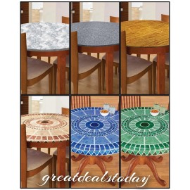 Unbranded Round Vinyl Table Cover FITTED Elastic Flannel Backed Fits 36"- 48" ~ 6 Designs - Mosaic Green