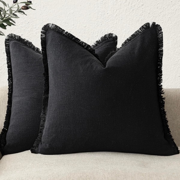 Foindtower Set of 2 Decorative Linen Fringe Throw Pillow Covers