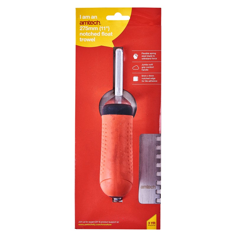 Amtech G1611 280mm (11") Notched Float Trowel with Soft Grip