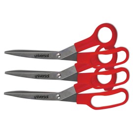 Universal 92019 Stainless Steel Scissors, 7 3/4-Inch Length, 3-Inch Cut, Bent Handle, Red, 3/Pack
