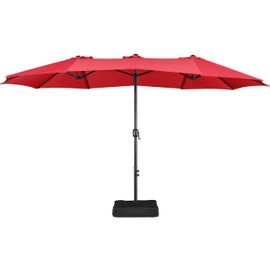 Yaheetech 15 ft Triple-size Patio Umbrella w/Base Included - Market Extra-Large Double Sided Umbrella - Twin-size Patio Parasol w/Easy Crank & 12 Strong Ribs & Ventilation Openings, Red