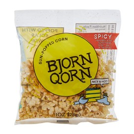 BjornQorn Mini Bag 30-Pack (Spicy) - Vegan & Gluten-Free Popcorn - Cheesy, Spicy, Umami - (30 1oz bags)