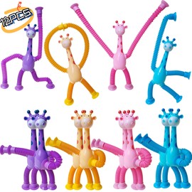 12 Pcs Telescopic Suction Cup Giraffe Toy-Sucker Pop Tube Bulk Fidget Toys-Sensory Toys Party Favors for Kids Toddlers Ages 3 4 5 6 7 8 9,Birthday Return Gifts Goodie Bag Stuffers Classroom Prizes