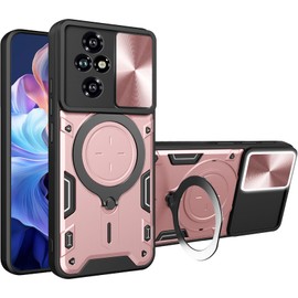 CCSmall for Honor 200 Armor Case with Slide Camera Cover for Men, Military Grade Shockproof Case with Rotatable Big Ring Kickstand for Honor 200 5G JS Rose Gold