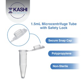 Kashi Scientific 1.5mL Microcentrifuge Tube with Safe Lock Snap Cap [500/Pack] 1.5 mL Safety Lock Centrifuge Tubes with Flip Cap, Clear Graduation, Polypropylene, Plastic Lab Snap Tubes