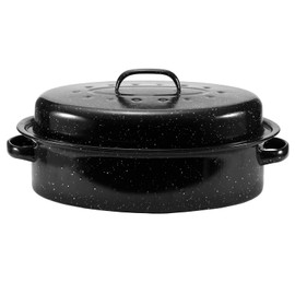 JY COOKMENT 15.7" Enameled Oval Roaster with Domed Lid - For Turkey, Chicken, Ham, Dishwasher Safe
