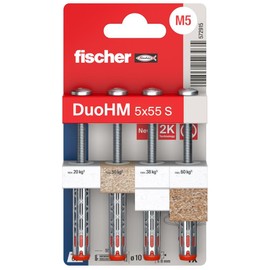 fischer 572915 DuoHM Cavity Wall Plugs 5 x 55 S TX with Metric Flat Head Screw and TX Drive for Mounting TV Brackets, Lights, Wall Shelves etc. in Panel Building Materials (Pack of 4)