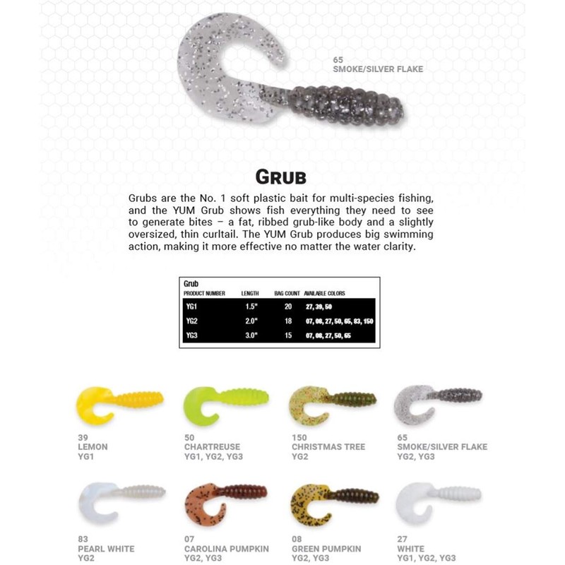 Yum Lures Grub Smoke Silver Flake, 2"