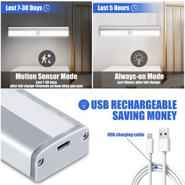 SIXDEFLY LED Closet Light, Newest 10 LEDs Dimmer USB Rechargeable Motion Sensor Light Under Cabinet Lighting, Wireless Stick-Anywhere Night Safe Light Bar for Wardrobe,Kitchen