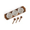 nambe Chevron Condiment Tray with Spoons –Acacia Wood Tray and