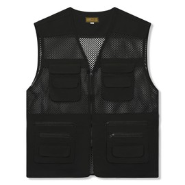 AOTORR Men's Utility Fishing Vest Lightweight Outdoor Work Safari Travel Multi Pockets Waistcoat Jacket Black L