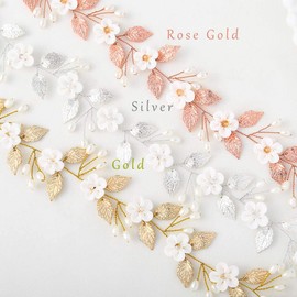 Unicra Bridal Wedding Hair Vine Flower Headband Pearl Headpiece Bridal Hair Accessories for Women (Gold)