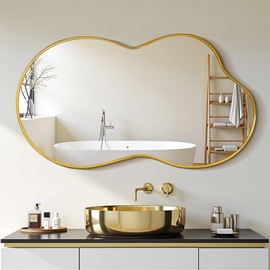 Suidia Irregular Wall Mirror, 36"x24" Bathroom Mirror Asymmetrical Mirrors Artistic Mirrors Decorative for Living Room Bedroom Bathroom Hallway Entryway, Gold, Cloud Style