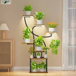 POZILAN Plant Stand Indoor with Grow Light, 47" Corner Plant Stand for Indoor Plants, 7 Tiered Tall Plant Shelf Indoor Flower Stand, Plant Rack Holder for Living Room, Balcony, Garden, Patio