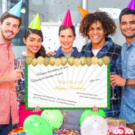 Jumbo Birthday Card Decoration, Green Gold Giant Happy Birthday Guest Book Large Greeting Paper Cards Gifts Oversize Birthday Party Favors Supplies Extra Big Blessing Card Decor for Men Women Boys