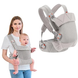 BABYPARK Newborn Carrier, Baby Carrier Newborn to Toddler, Ergonomic Baby Sling with Head Support,Light Grey
