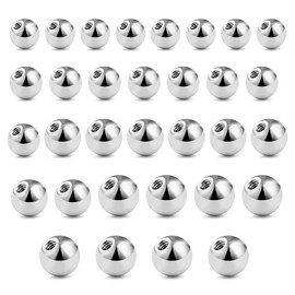 WeddHuis 32 Pieces Piercing Balls 1.2 mm Silver Replacement Ball Screw Ball 3/4/5/6 mm Ball for Piercing Nose Lip Eyebrow Belly Button Tongue
