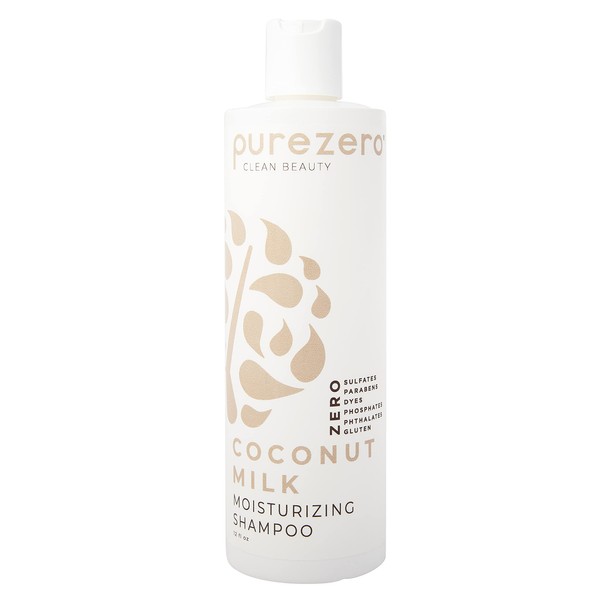 Purezero Coconut Milk Moisturizing Shampoo - 12 Fl Ounce - Intense Hydration & Increase Shine - Fight Dandruff & Frizz - Zero Sulfates, Parabens, Dyes - 100% Vegan & Cruelty Free