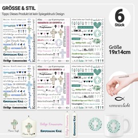 Tixlux Tixlux 6 PCS Kerzentattoo Heilige Kommunion (200+ Muster), Wasserschiebefolie kerzen | Kerzenaufkleber | Kerzen dekorieren |Trostkerze | Taufe | Geburtstagskerze (Kommunion & Taufe)