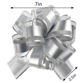 5 PCS 7 in(17.78cm) Large Pull Bows Wrapping Pull Bow Ribbon，Silver Gift Wrap Bows for Gift Wrapping Baskets Wedding or Flower Decorations, Valentine's Day Birthday Gift Decorations