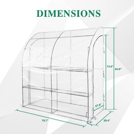 BPS 7x3x7 FT Lean to Greenhouse with Shelves, Large Walk-in Greenhouse with Waterproof PE Cover for Garden, Backyard, White