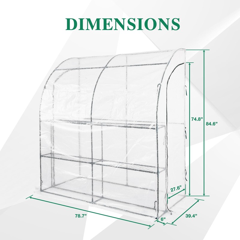 BPS 7x3x7 FT Lean to Greenhouse with Shelves, Large Walk-in