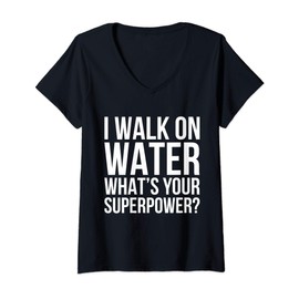 Womens I Walk On Water Ice Hockey Winter Sports Hockey Fan Ice Rink V-Neck T-Shirt