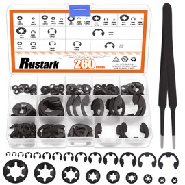 Rustark 261 Pcs M2-M12 Black Internal Tooth Star Lock Washers and 14 Sizes Black E-Clip External Retaining Rings Assortment Kit for Machinery Automotive Shafts Bearings Axial Fixation Applications