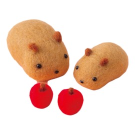 Hamanaka Felt Wool Kit, Made with Needle Felt, Mofumofu Village Hokkori Daifuku Capi & Little Apple (Uses Aclaine) Design, Hattori Midori H441-642