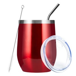 MEWAY Stemless 12oz Wine Tumbler Glasses with Lid -Insulated Double Wall Vacuum Stainless Steel Travel Tumbler with Straw,Gift for Woman Under 10 dollars (Burgundy,1)