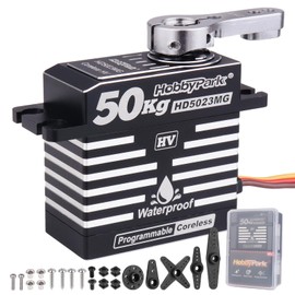 HobbyPark 50kg Servo High Torque Waterproof RC Steering Servo Metal Gear Digital Stainless Steel Gears Aluminum Case for 1/7 1/8 1/10 RC Crawler Car Truck Buggy, Powerful & Fast (Coreless Motor)