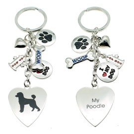 FROG SAC Dog Keychain for Women, Engraved Stainless Steel Dog Key Ring for Men, Cute Pet Accessories with Charms, Metal Key Chain for Dogs Lovers (Poodle)